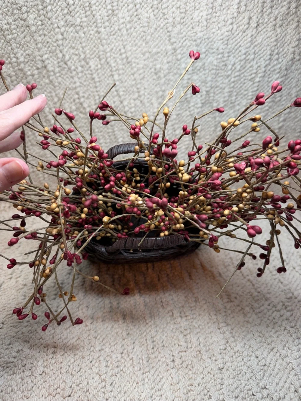 Primitive Rustic Brown Woven Accent Basket with Star Details